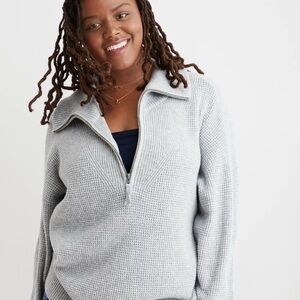 Aerie Cozy Up Waffle Quarter Zip Sweater in Heather Grey
